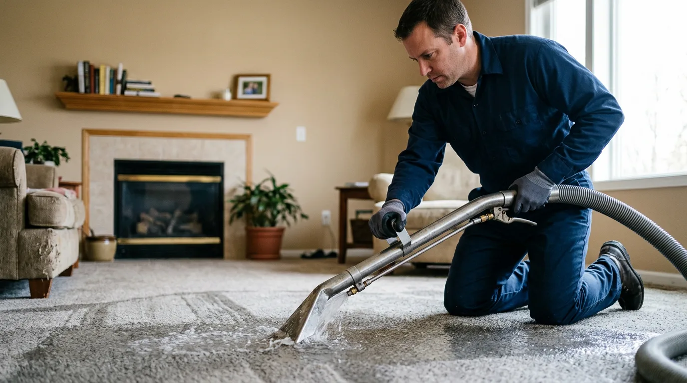 Water damage restoration technician working near Forest Falls, CA